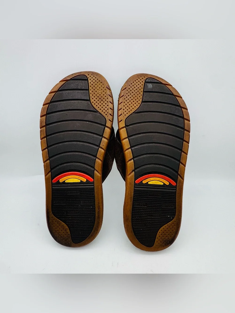 Men's Rainbow Brown Suede Strap Flip Flops - Casual Beach Sandals 9